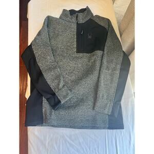 Mens Large Gray and Black Spyder Knit 3/4 Zip Snow Ski All Weather Pullover